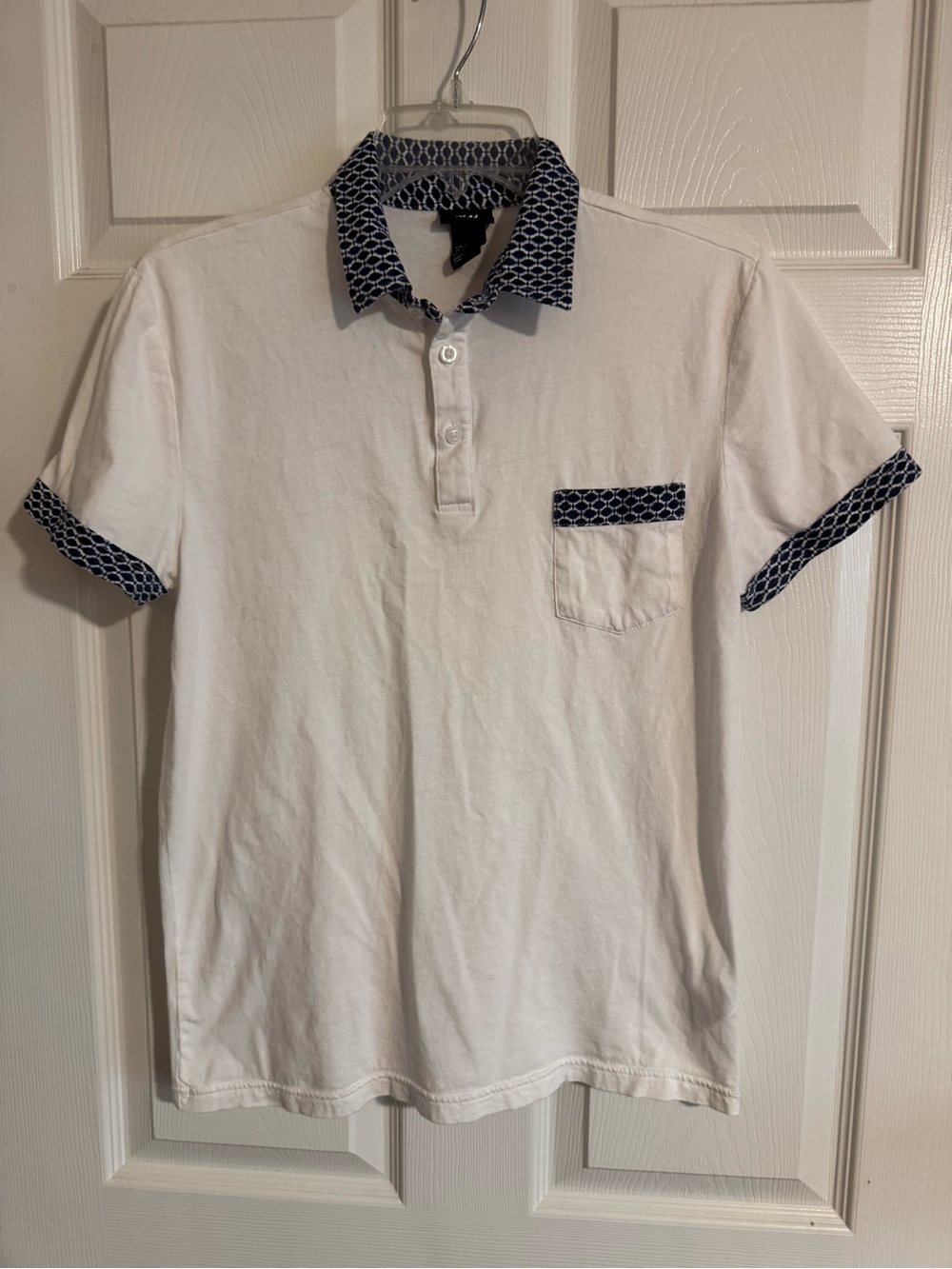 H&M White Polo with Navy Geometric Trim